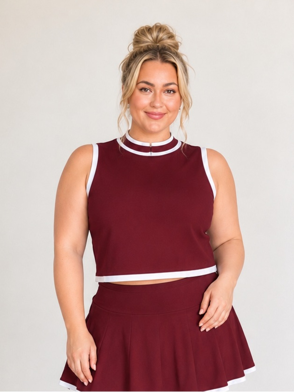 CALIA Maroon & White Cropped Sleeveless Tank Top